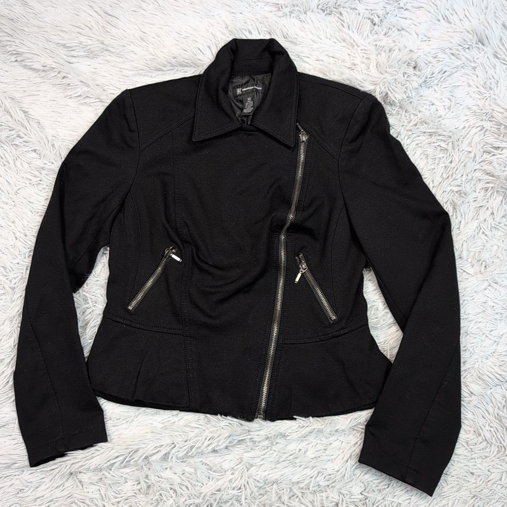Inc Jacket Womens XS Black Coat Moto Asymmetrical Zip Up Pockets Soft Comfort